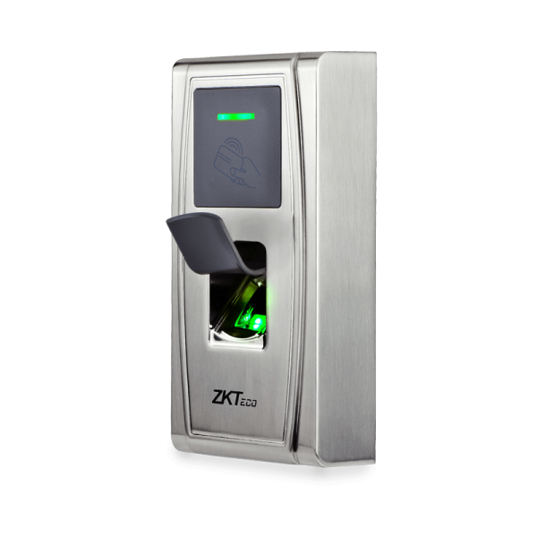 Controlador de acceso con lector biométrico y tarjeta 
 	Protección IP65, resistente y de mayor durabilidad.
 	Cubierta metálica anti-vandalismo para su instalación en exteriores.
 	Rápido y preciso algoritmo de huella digital.
 	Capacidad para 1.500 huellas, 10.000 tarjetasy 100.000 registros .Fácil instalación y conectividad.
 	Entrada y salida Wiegand.
 	Interfaz TCP/IP y RS485.
 	Avanzadas funciones de control de acceso.
 	Lector de huellas digitales y tarjetas RFID para verificación combinada.
