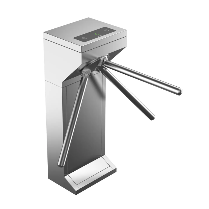 Molinete de control de acceso peatonal Molinete trípode de acero SUS304. Alimentación: 100-240 V CA. Consumo: hasta 17 W. Hasta 2 sentidos de paso. Rendimiento: de 20 a 30 h/min. Ancho de paso: 600 mm. Lector y controlador integrados.